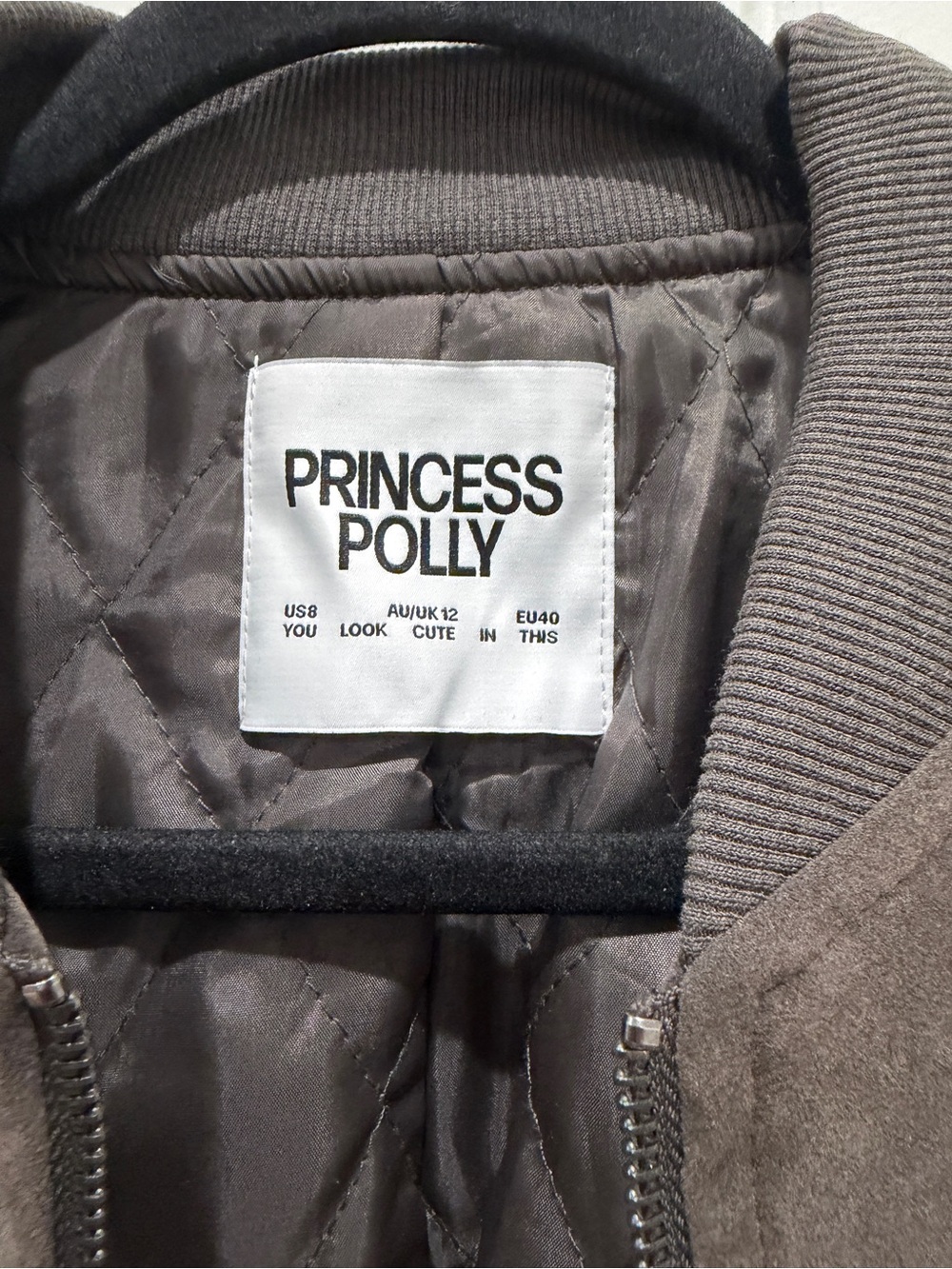 Princess Polly Mastery Faux Suede Bomber Jacket in Charcoal - Picture 5 of 5